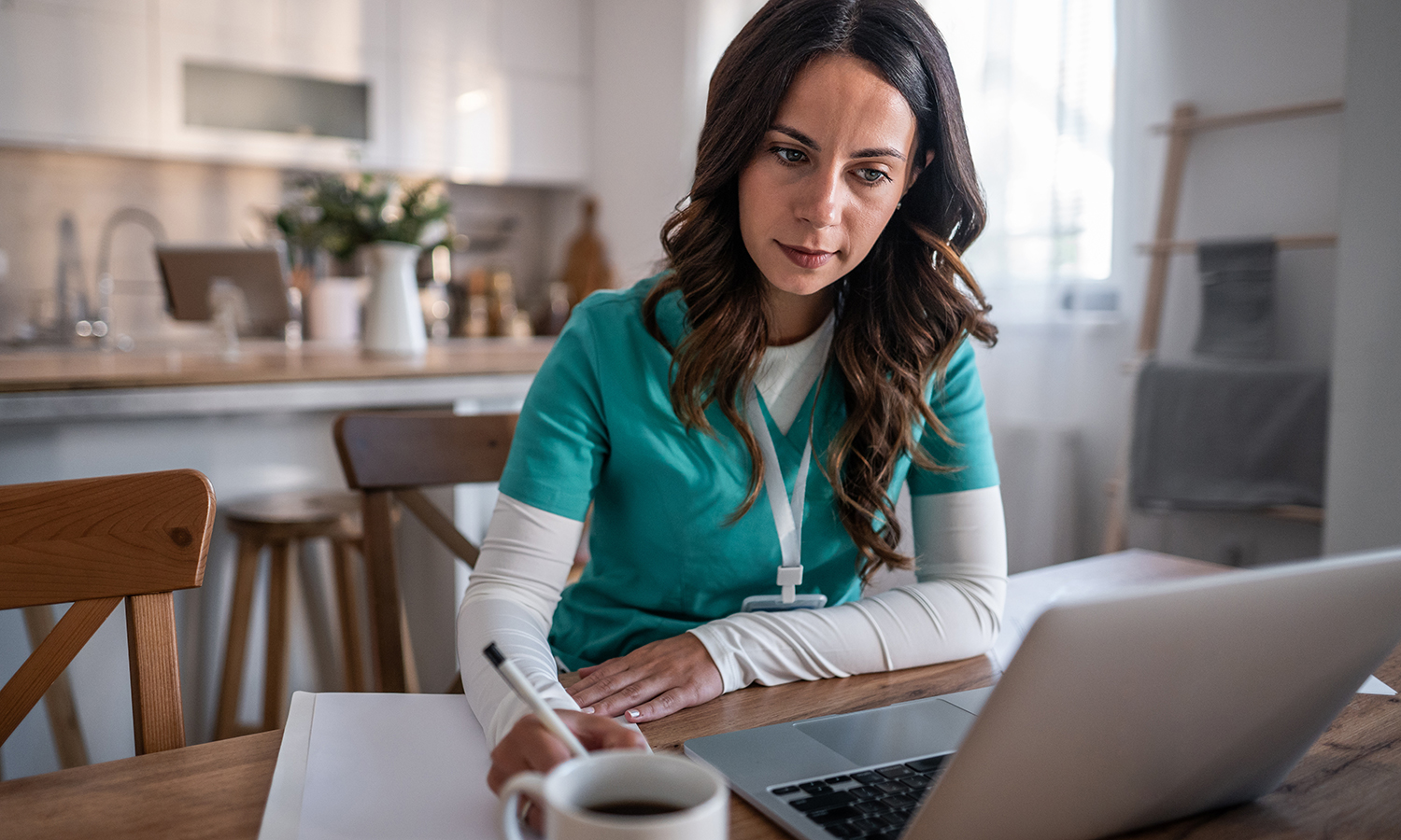 Nurse studying at home